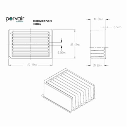 Porvair Sciences 256 ml  Reservoir plate: 8 compartment V bottom 390006